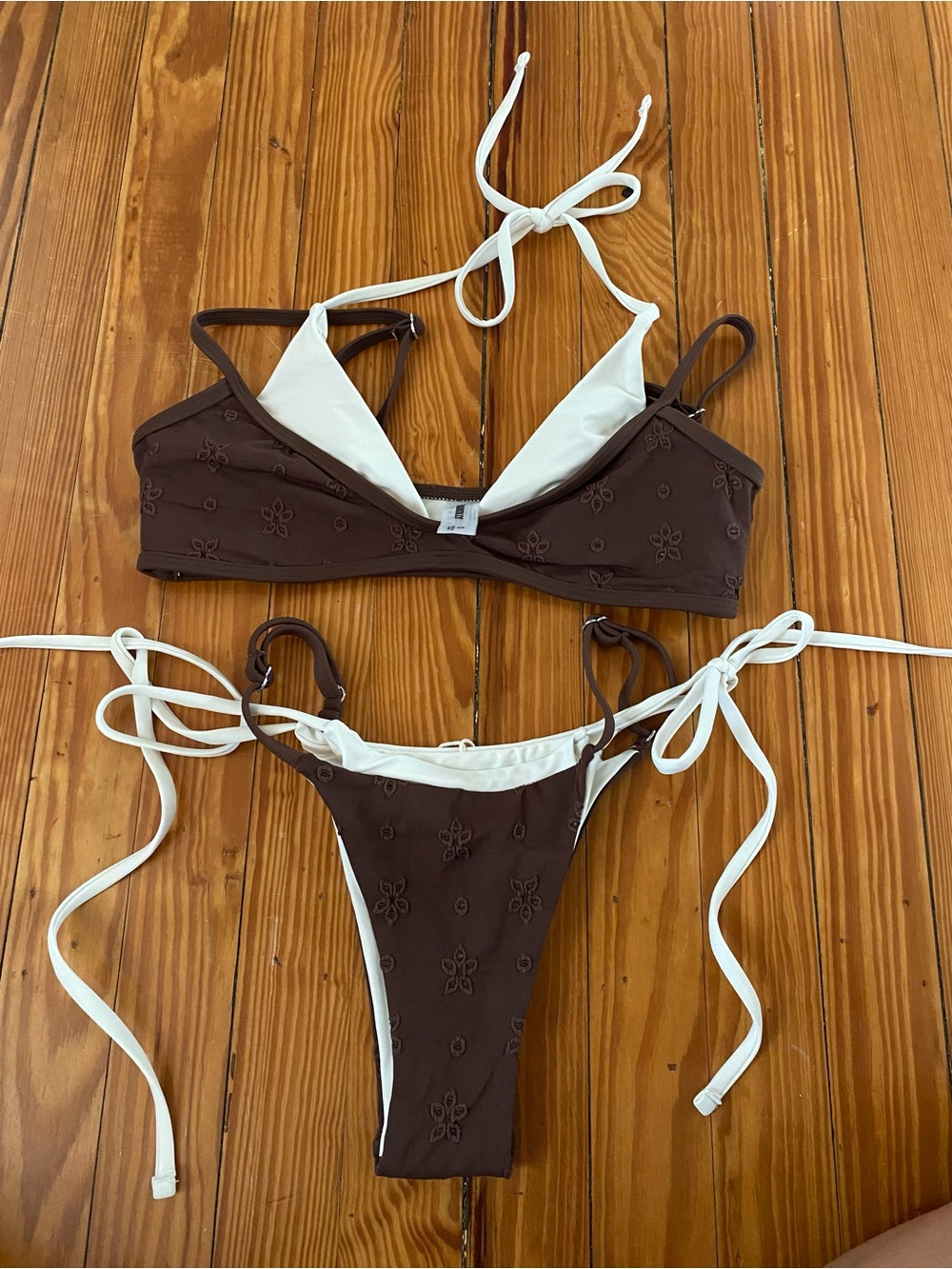 SeaMolly Bikini Brown & White Tie-Side Two-Piece Bikini Set